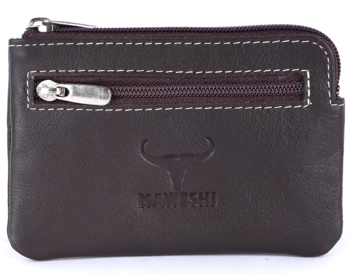 dark brown Genuine Leather Coin Pouch with Inside Keychain