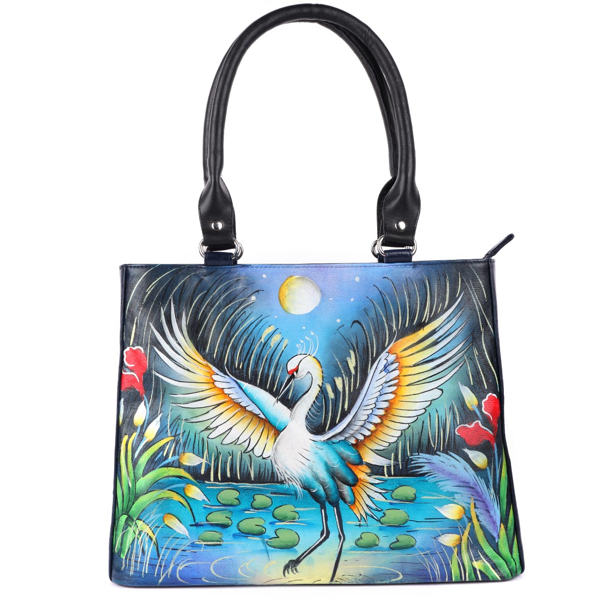 SEABLUE Hand Painted Leather Shoulder Bag For Woman  With Triple Compartment